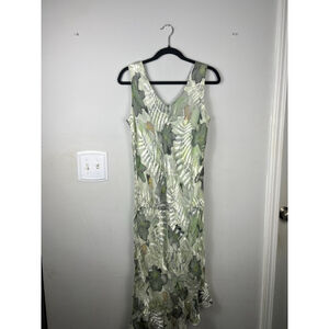 Simply Silk Dress M Green Floral Bias Cut Asymmetrical Midi Silk Blend Y2K Resor